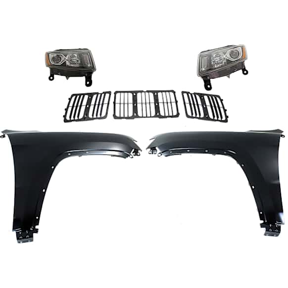 5-Piece Kit Driver and Passenger Side Halogen Headlight, With bulb(s), OE Replacement,, CAPA Certified, Includes (2) Headlight, (2) Fender and (1) Grille Assembly