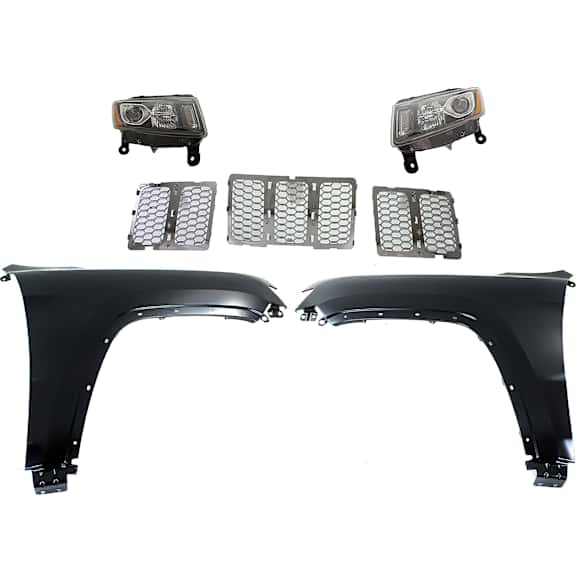 5-Piece Kit Driver and Passenger Side Halogen Headlight, With bulb(s), OE Replacement,, CAPA Certified, Includes (2) Headlight, (1) Grille Assembly and (2) Fender