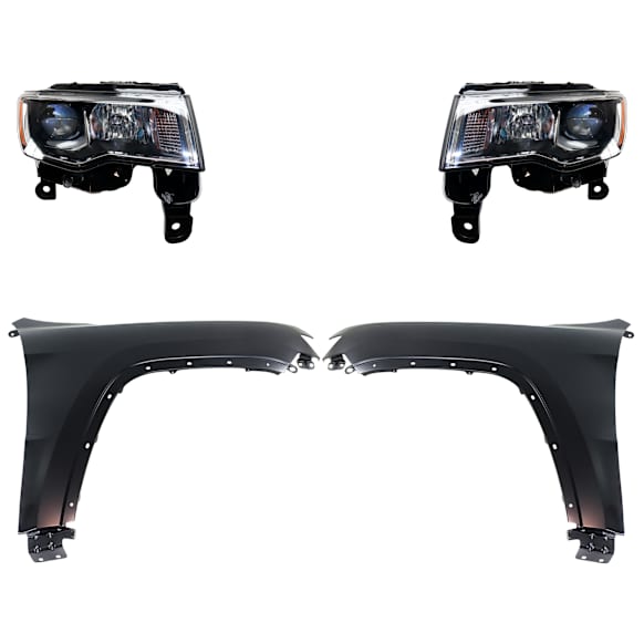 4-Piece Kit Driver and Passenger Side Halogen Headlight, With bulb(s), OE Replacement, Includes (2) Fender and (2) Headlight