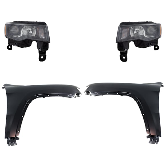 4-Piece Kit Driver and Passenger Side Halogen Headlight, With bulb(s), OE Replacement, Includes (2) Fender and (2) Headlight