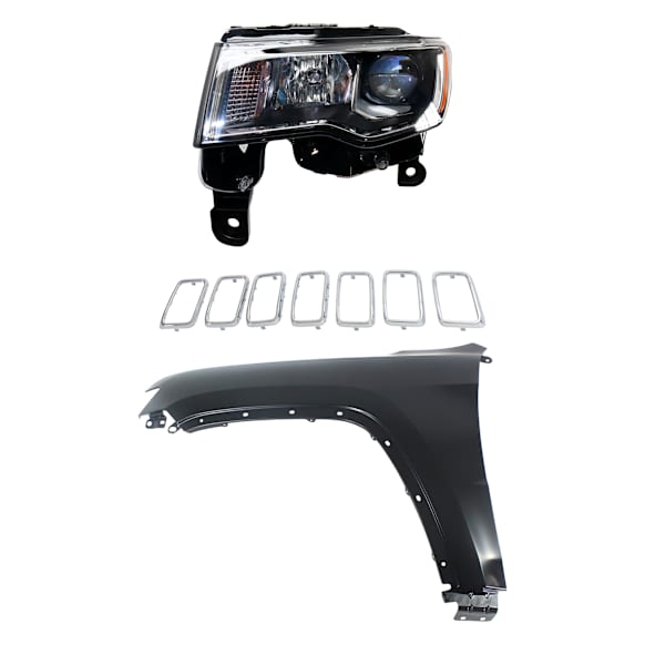 3-Piece Kit Driver Side Halogen Headlight, Includes (1) Fender, (1) Grille Assembly, and (1) Headlight