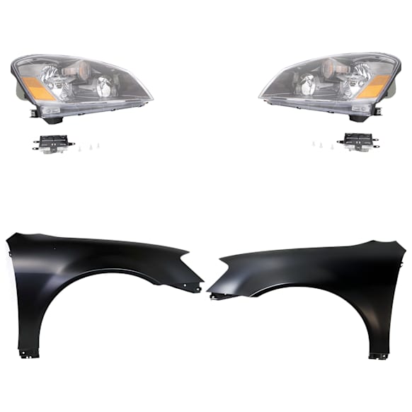 4-Piece Kit Driver and Passenger Side HID/Xenon Headlight, With bulb(s), Sedan, OE Replacement, Includes (2) Fender and (2) Headlight