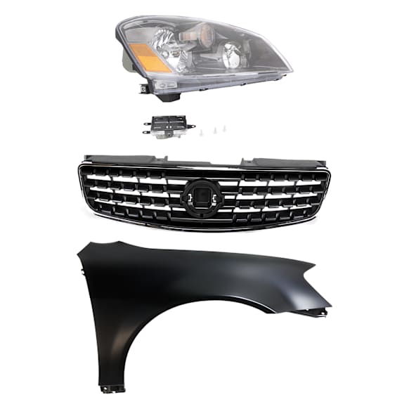 3-Piece Kit Passenger Side HID/Xenon Headlight, Sedan, Includes (1) Fender, (1) Grille Assembly, and (1) Headlight