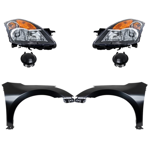 4-Piece Kit Driver and Passenger Side Halogen Headlight, With bulb(s), OE Replacement, Includes (2) Fender and (2) Headlight