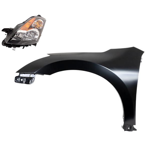2-Piece Kit Driver Side Halogen Headlight, With bulb(s), Sedan, OE Replacement, Includes (1) Fender and (1) Headlight