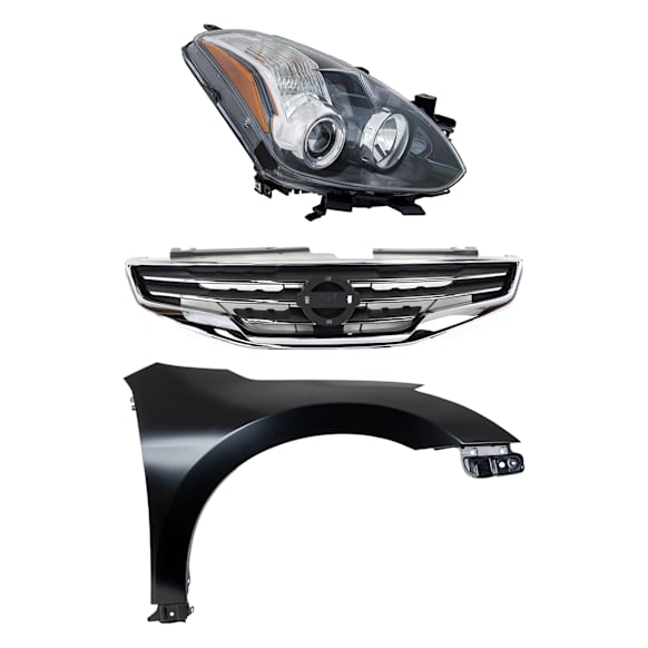 3-Piece Kit Passenger Side Halogen Headlight, Sedan, Includes (1) Fender, (1) Grille Assembly, and (1) Headlight