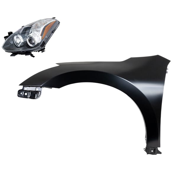 2-Piece Kit Driver Side Halogen Headlight, With bulb(s), Sedan, OE Replacement, Includes (1) Fender and (1) Headlight