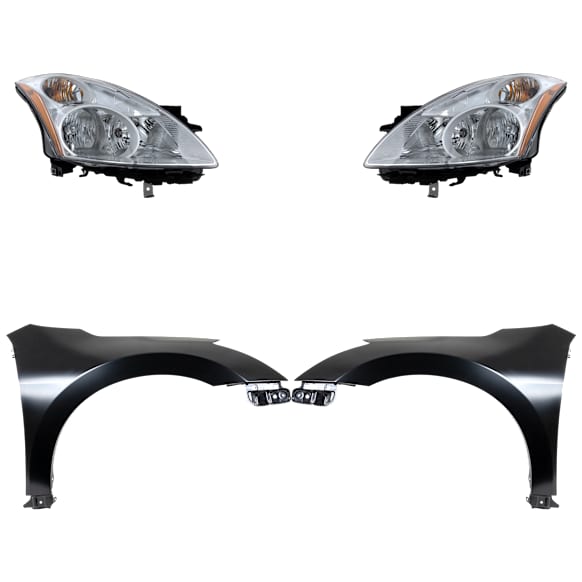 4-Piece Kit Driver and Passenger Side Halogen Headlight, With bulb(s), Sedan, OE Replacement, Includes (2) Fender and (2) Headlight