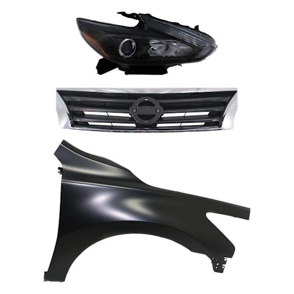 3-Piece Kit Passenger Side LED Headlight, For Models With Daytime Running Light, Includes (1) Fender, (1) Grille Assembly, and (1) Headlight