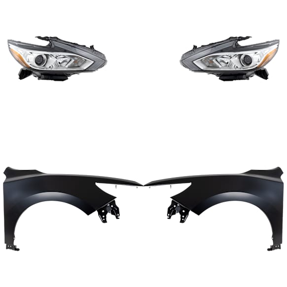 4-Piece Kit Driver and Passenger Side Halogen Headlight, With bulb(s), For Models Without Daytime Running Light, OE Replacement, Includes (2) Fender and (2) Headlight