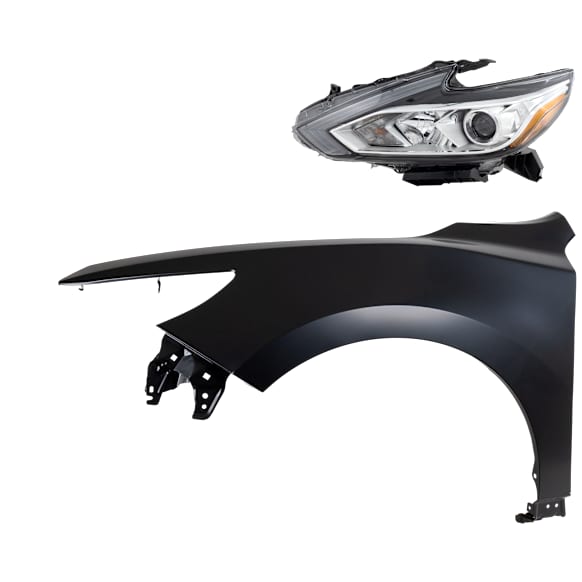 2-Piece Kit Driver Side Halogen Headlight, With bulb(s), For Models Without Daytime Running Light, OE Replacement, Includes (1) Fender and (1) Headlight