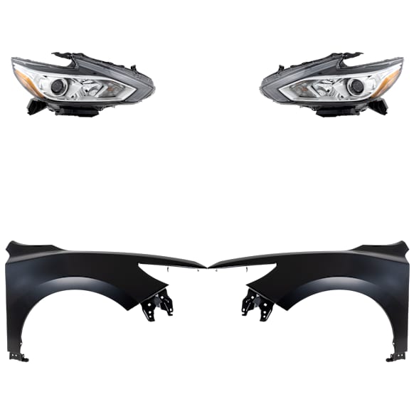 4-Piece Kit Driver and Passenger Side Halogen Headlight, With bulb(s), For Models Without Daytime Running Light, OE Replacement, CAPA Certified, Includes (2) Fender and (2) Headlight