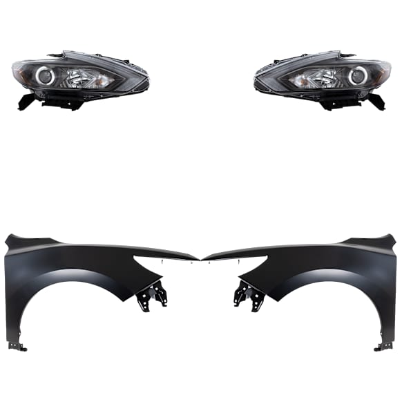 4-Piece Kit Driver and Passenger Side Halogen Headlight, With bulb(s), For Models Without Daytime Running Light, OE Replacement, CAPA Certified, Includes (2) Fender and (2) Headlight