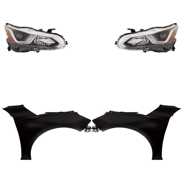 4-Piece Kit Driver and Passenger Side Halogen Headlight, With bulb(s), OE Replacement, Includes (2) Fender and (2) Headlight