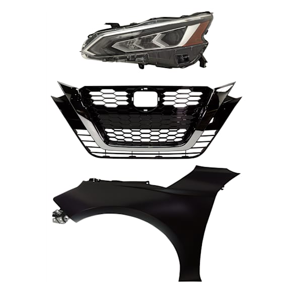 3-Piece Kit Driver Side LED Headlight, Type 1, Includes (1) Fender, (1) Grille Assembly, and (1) Headlight