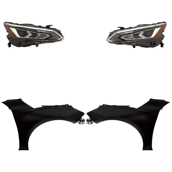 4-Piece Kit Driver and Passenger Side LED Headlight, With bulb(s), Type 1, OE Replacement, Includes (2) Fender and (2) Headlight