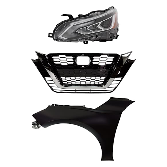 3-Piece Kit Driver Side LED Headlight, Type 2, Includes (1) Fender, (1) Grille Assembly, and (1) Headlight