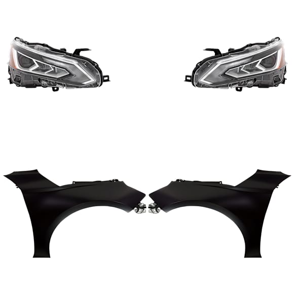 4-Piece Kit Driver and Passenger Side LED Headlight, With bulb(s), Type 2, OE Replacement, Includes (2) Fender and (2) Headlight