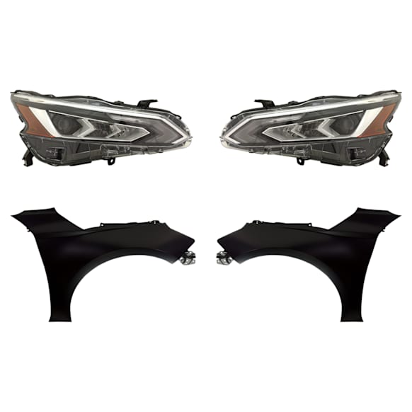 4-Piece Kit Driver and Passenger Side LED Headlight, With bulb(s), Type 1, OE Replacement, CAPA Certified, Includes (2) Fender and (2) Headlight