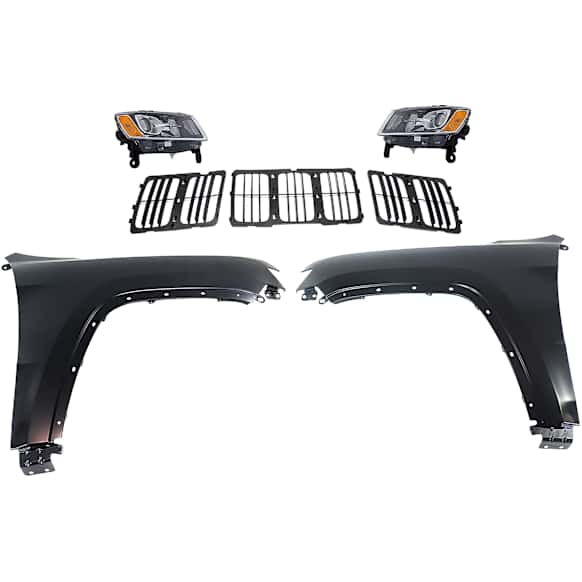 5-Piece Kit Driver and Passenger Side Halogen Headlight, For Models Without Luxury Group Package, Includes (2) Fender, (1) Grille Assembly, and (2) Headlight