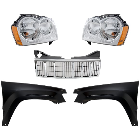 5-Piece Kit, Grille Chrome, Includes (2) Fender, (1) Grille, and (2) Headlight