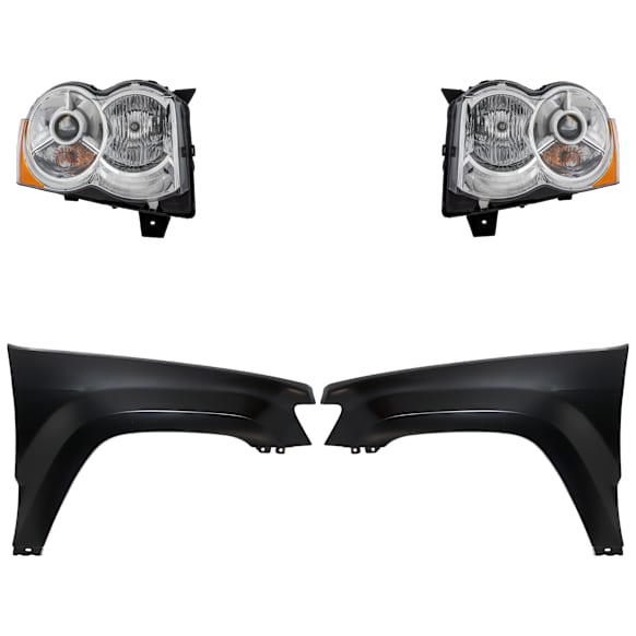 4-Piece Kit Driver and Passenger Side HID/Xenon Headlight, Without bulb(s), SRT Option Group 2, OE Replacement, Includes (2) Fender and (2) Headlight