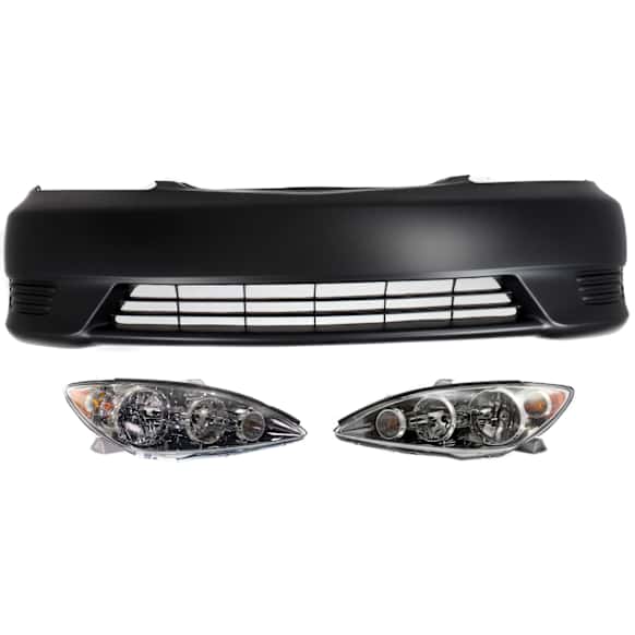 2006 Toyota Camry - 3-Piece Kit Driver and Passenger Side Halogen Headlight, With bulb(s), USA Built Vehicle, OE Replacement,  Includes (1) Bumper Cover and (2) Headlight
