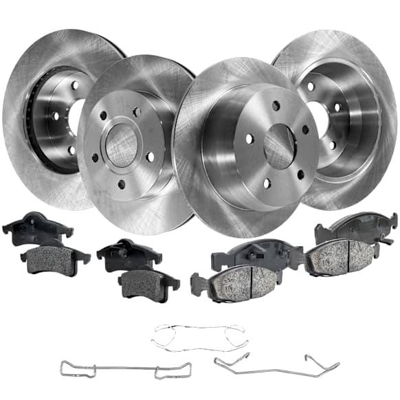 4-Wheel Set Front and Rear Brake Disc and Pad Kit, Plain Surface 5 Lugs Front and Rear-305.05 mm Front-Ceramic/Rear-Semi-Metallic Pro-Line Series, Includes (4) Brake Disc and (2) Brake Pad Set