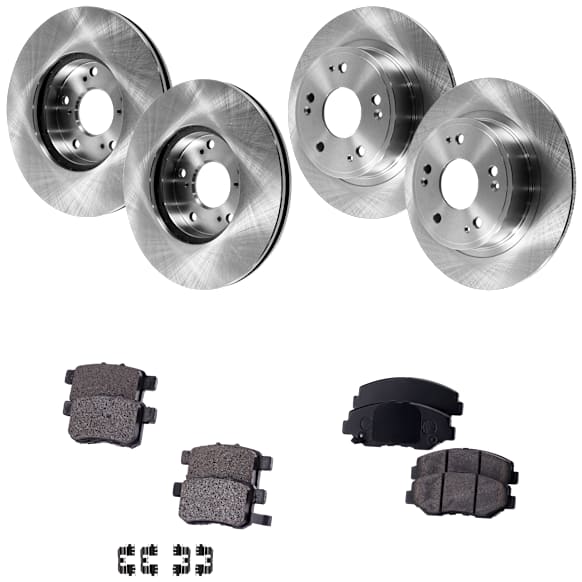 4-Wheel Set Front and Rear Brake Disc and Pad Kit, Plain Surface 5 Lugs Ceramic Pro-Line Series, Includes (4) Disc and (2) Pad Set
