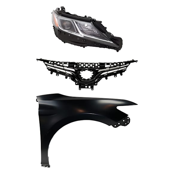 3-Piece Kit Passenger Side LED Headlight, With bulb(s), OE Replacement, Includes (1) Fender, (1) Grille Assembly and (1) Headlight