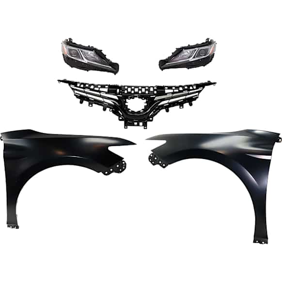 5-Piece Kit Driver and Passenger Side LED Headlight, With bulb(s), OE Replacement, Includes (2) Fender, (1) Grille Assembly and (2) Headlight