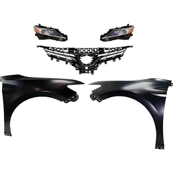 5-Piece Kit Driver and Passenger Side LED Headlight, With bulb(s), OE Replacement, Includes (2) Fender, (1) Grille Assembly and (2) Headlight