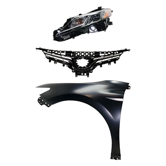3-Piece Kit Driver Side Halogen Headlight, Includes (1) Fender, (1) Grille Assembly, and (1) Headlight