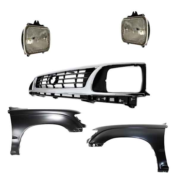 5-Piece Kit, Front, Driver and Passenger Side Fender, RWD, Without Pre-Runner Model, Includes (2) Fender, (1) Grille, and (2) Headlight