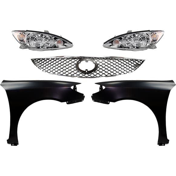 5-Piece Kit Driver and Passenger Side Halogen Headlight, USA Built Vehicle, Includes (2) Fender, (1) Grille Assembly, and (2) Headlight