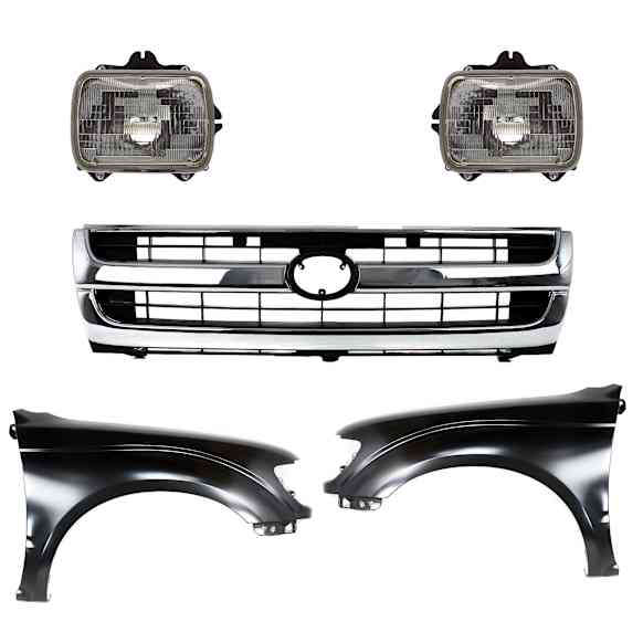 5-Piece Kit, Front, Driver and Passenger Side Fender, RWD, With Pre-Runner Model, Includes (2) Fender, (1) Grille, and (2) Headlight
