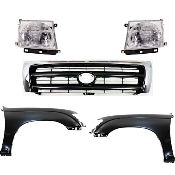 5-Piece Kit, Front, Driver and Passenger Side Fender, RWD, Without Pre-Runner Model, Includes (2) Fender, (1) Grille, and (2) Headlight