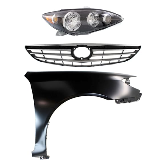 3-Piece Kit Passenger Side Halogen Headlight, Includes (1) Fender, (1) Grille Assembly, and (1) Headlight