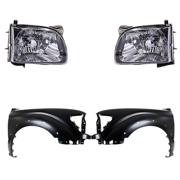 4-Piece Kit, Front, Driver and Passenger Side Fender, Fleetside/Styleside, For Models With Wheel Opening Flares, Includes (2) Fender and (2) Headlight