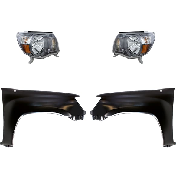 4-Piece Kit Driver and Passenger Side Halogen Headlight, With bulb(s), Type 1, OE Replacement, Includes (2) Fender and (2) Headlight