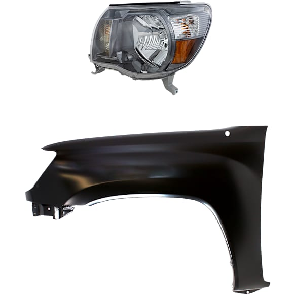 2-Piece Kit Driver Side Halogen Headlight, With bulb(s), Type 1, OE Replacement, Includes (1) Fender and (1) Headlight
