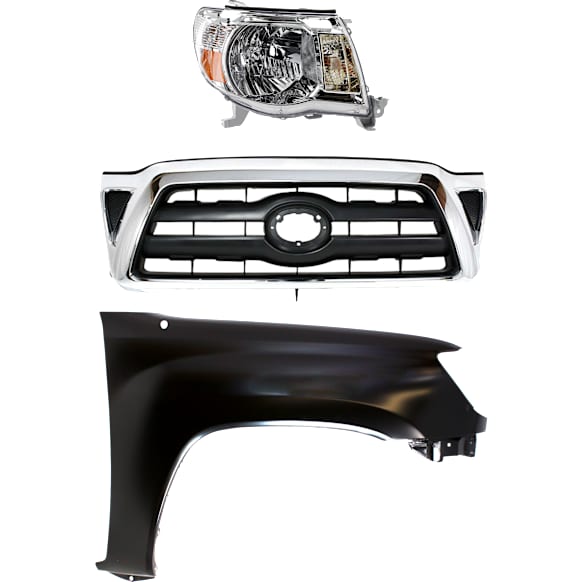 3-Piece Kit, Grille Chrome Shell with Black Insert, Includes (1) Fender, (1) Grille, and (1) Headlight
