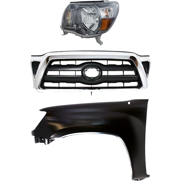 3-Piece Kit, Grille Chrome Shell with Black Insert, Includes (1) Fender, (1) Grille, and (1) Headlight