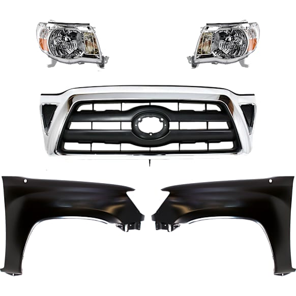 5-Piece Kit, Grille Chrome Shell with Black Insert, Includes (2) Fender, (1) Grille, and (2) Headlight