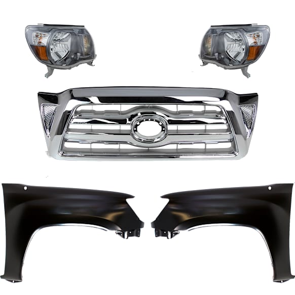 5-Piece Kit Driver and Passenger Side Halogen Headlight, Type 1, Includes (2) Fender, (1) Grille Assembly, and (2) Headlight, CAPA Certified