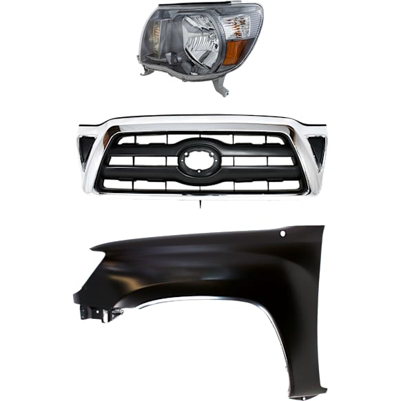3-Piece Kit Driver Side Halogen Headlight, Type 1, Includes (1) Fender, (1) Grille Assembly, and (1) Headlight, CAPA Certified