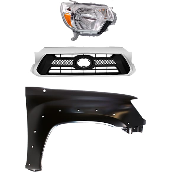 3-Piece Kit Passenger Side Halogen Headlight, Includes (1) Fender, (1) Grille Assembly, and (1) Headlight