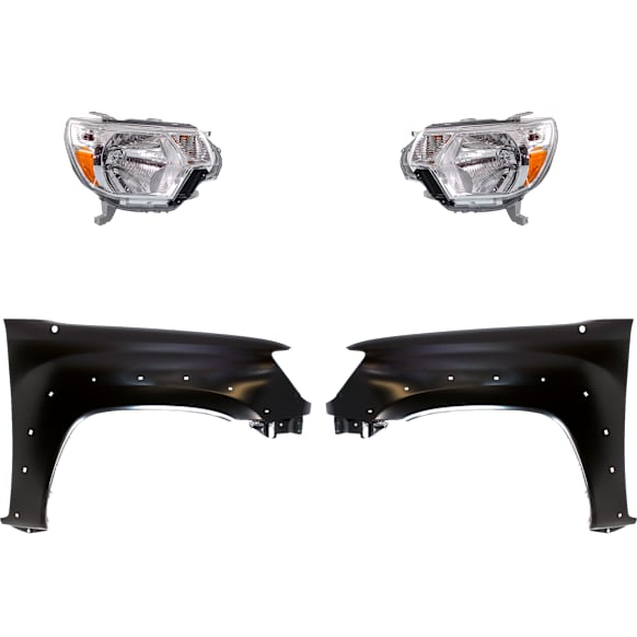 2014 Toyota Tacoma - 4-Piece Kit Driver and Passenger Side Halogen Headlight, With bulb(s), Type 1, OE Replacement, 4WD,  Includes (2) Fender and (2) Headlight