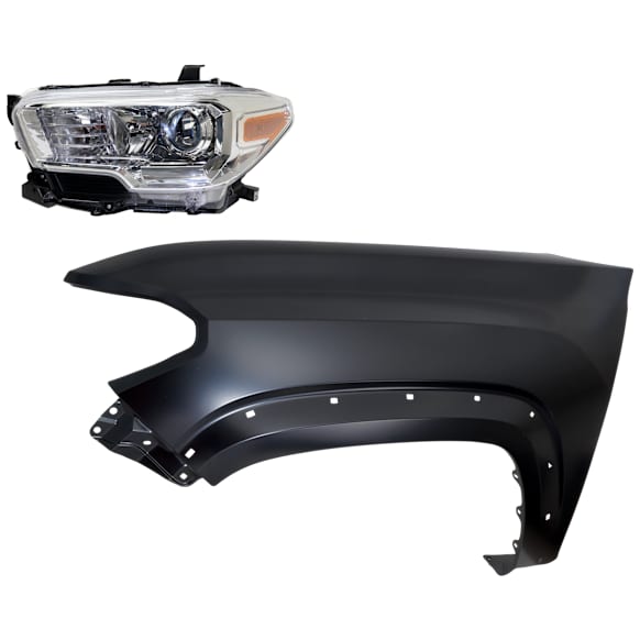 2-Piece Kit Driver Side Halogen Headlight, With bulb(s), For Models With Wheel Opening Moldings, OE Replacement, CAPA Certified, Includes (1) Fender and (1) Headlight