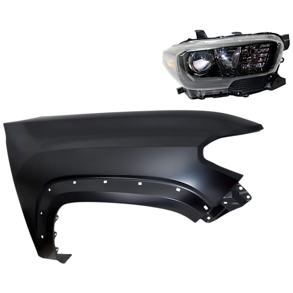 2-Piece Kit Passenger Side Halogen Headlight, With bulb(s), For Models With LED Daytime Running Lights and LED Fog Lights, OE Replacement, CAPA Certified, Includes (1) Fender and (1) Headlight